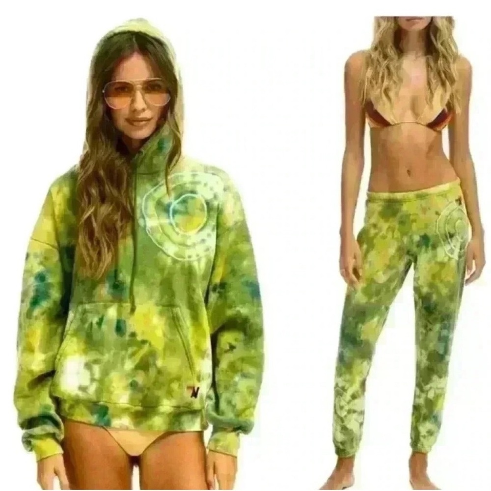 Aviator Nation Green and Yellow Tie-Dye Ninja Hoodie and Sweatpants SET